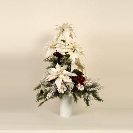 Christmas Centerpiece - White - Themed Rentals - artificial large White Poinsettia Christmas Centerpiece for Lease